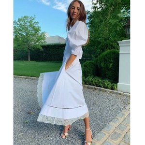 New Khaite Puff Sleeve Cotton Poplin Midi Dress In White